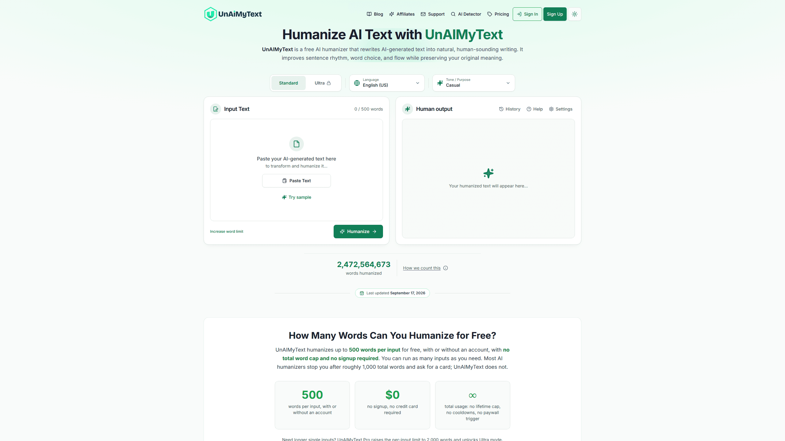 Aperçu de l'interface de Unaimytext