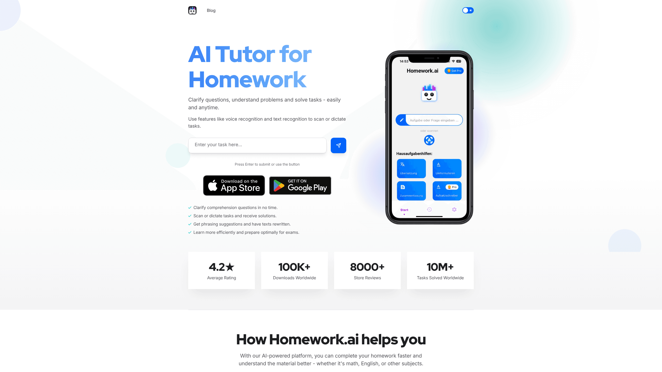 Interface preview of Homework AI