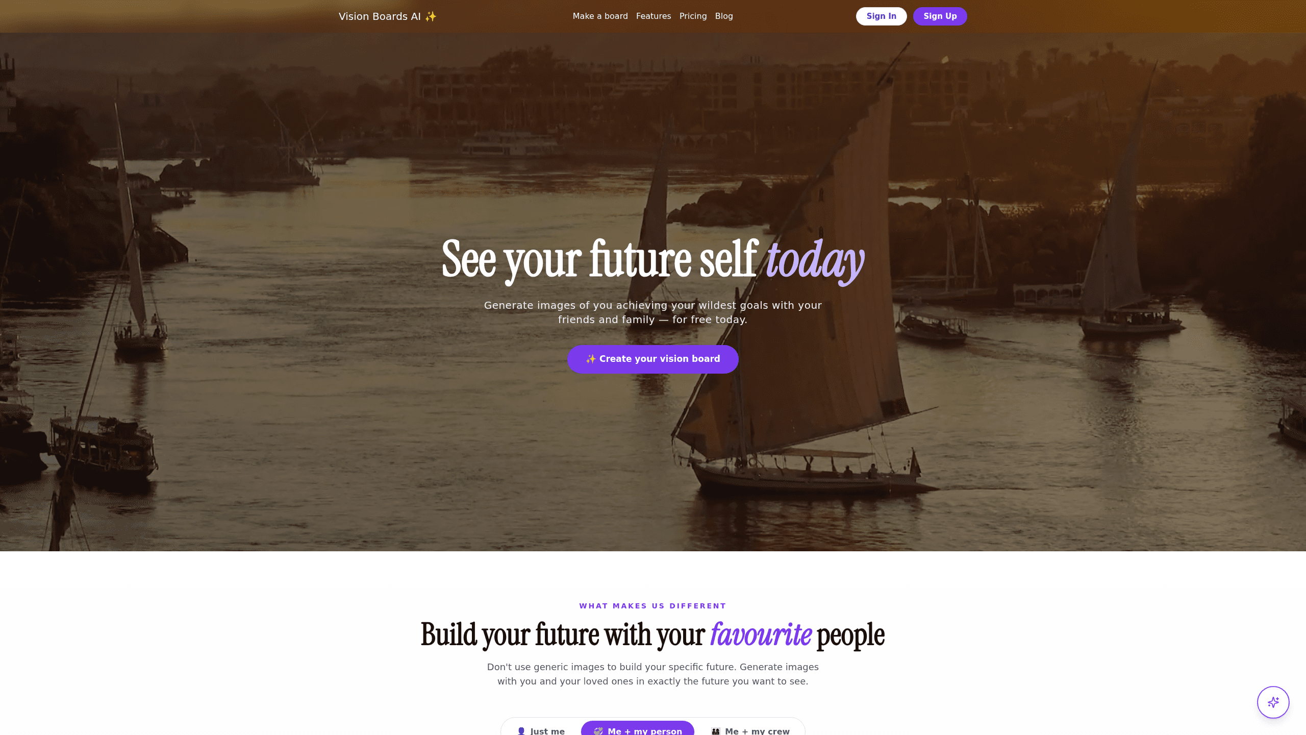 Interface preview of Vision Boards AI