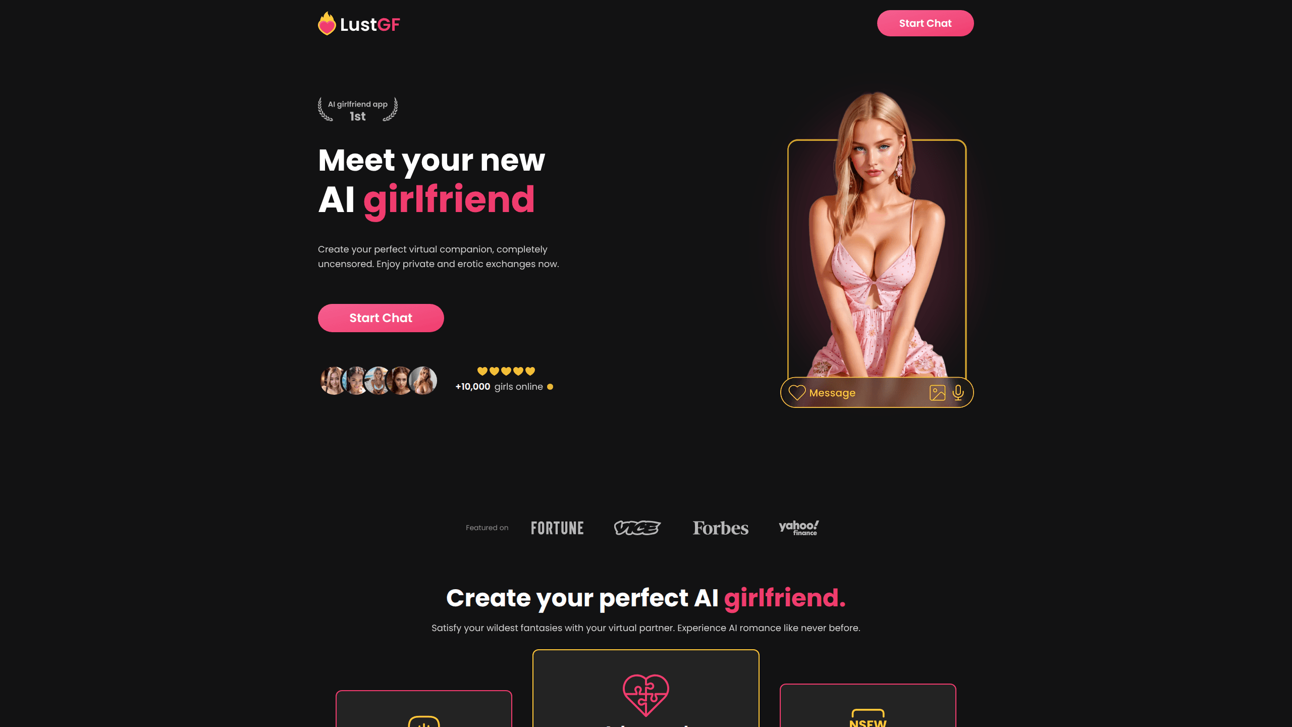 Interface preview of Lustgf AI Girlfriend