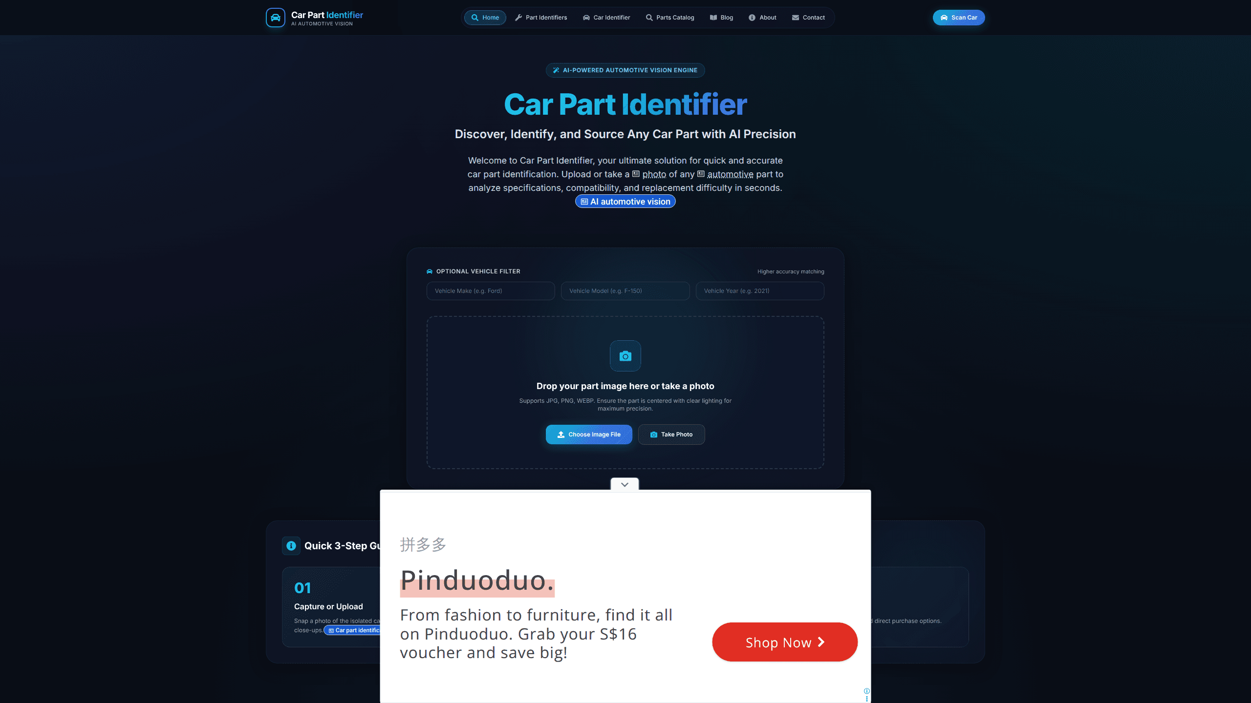 Interface preview of Car Part Identifier