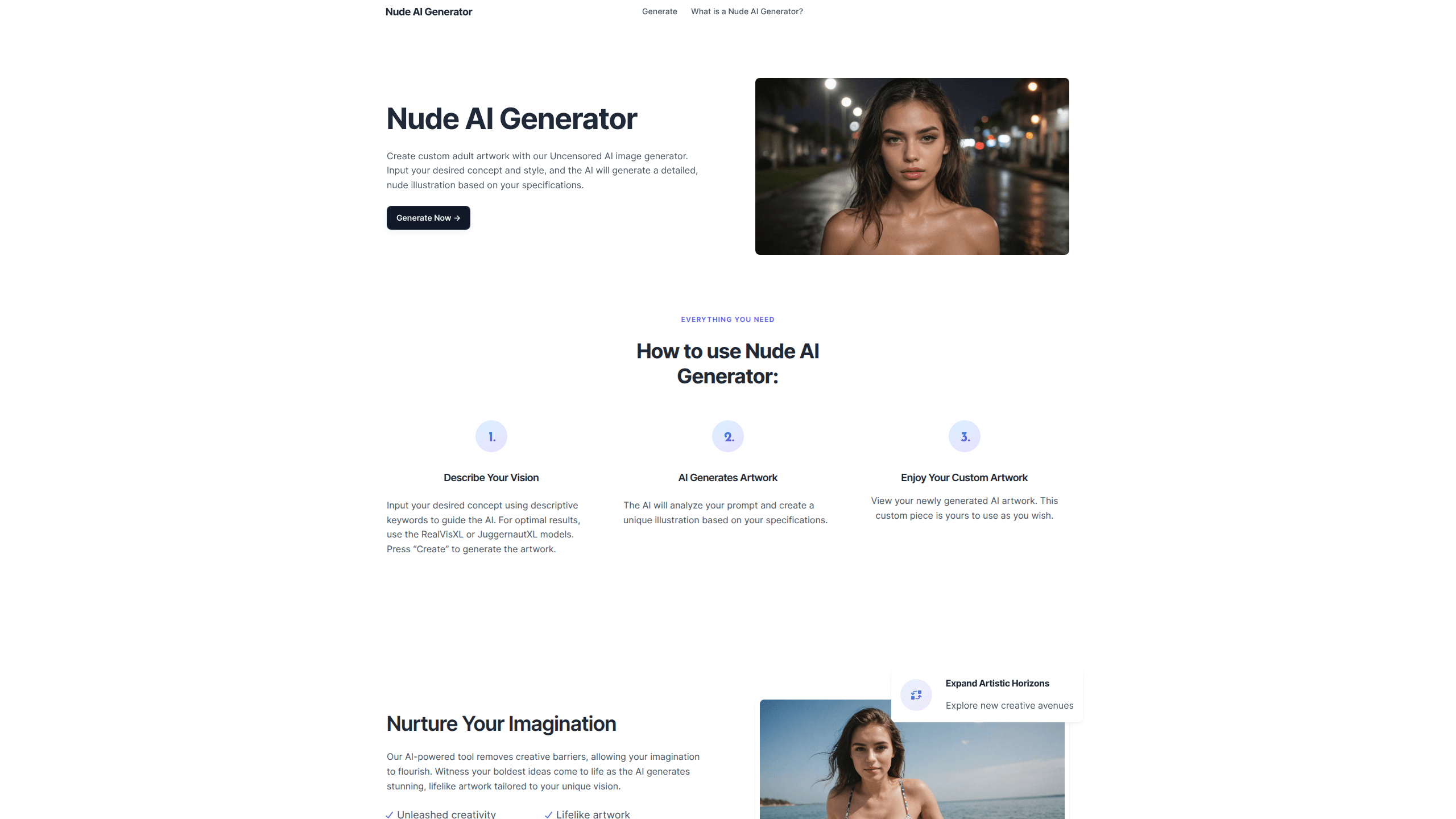 Interface preview of Nude AI