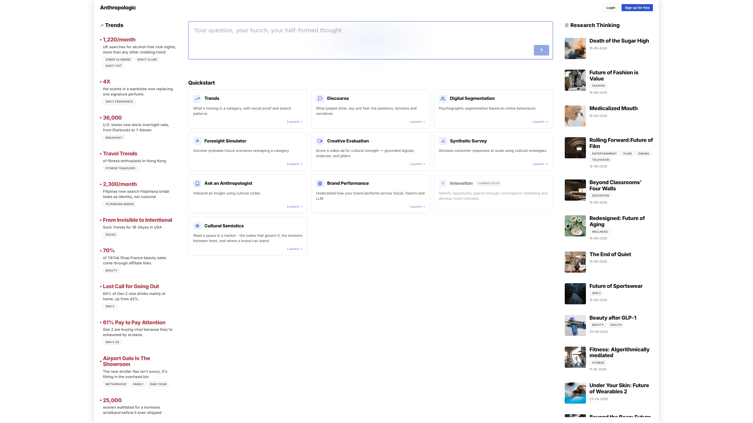 Interface preview of Anthropologic