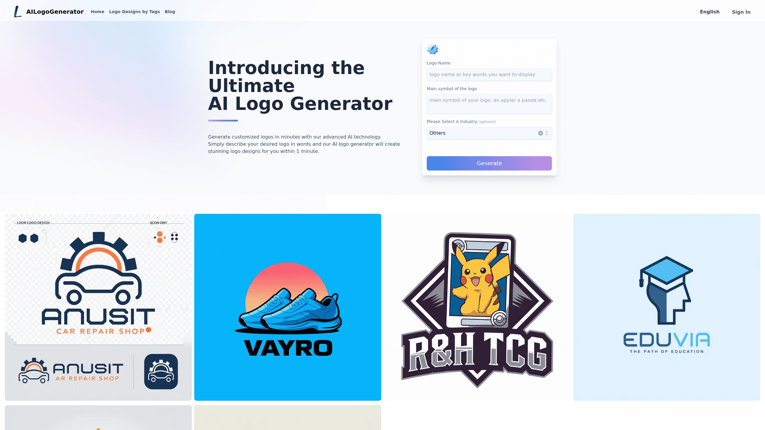 Interface preview of AI Logo Generator