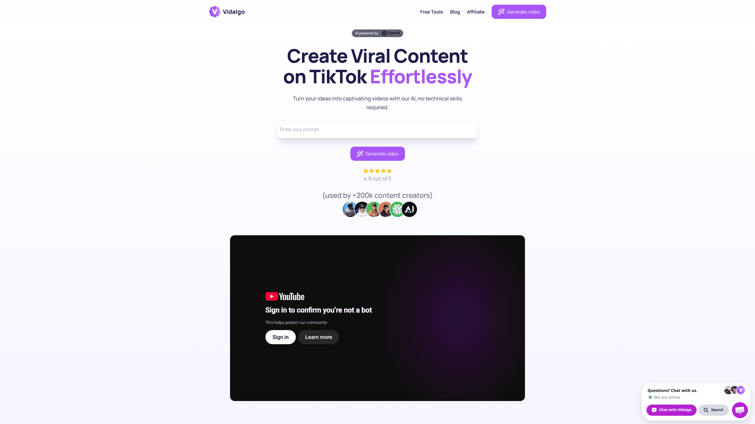 Interface preview of Vidalgo