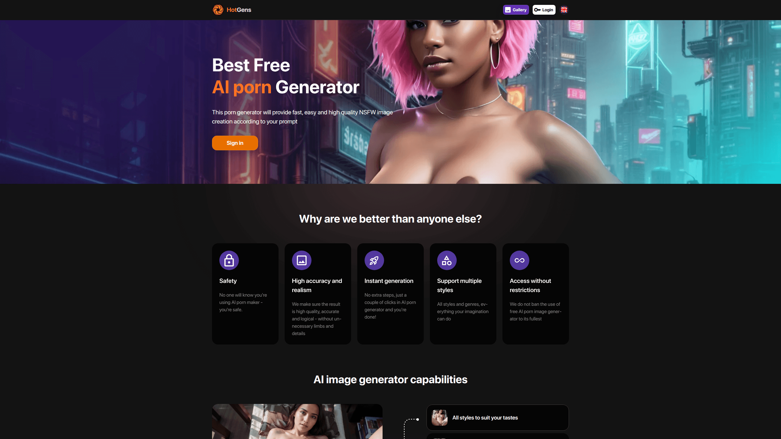 Interface preview of Hotgens