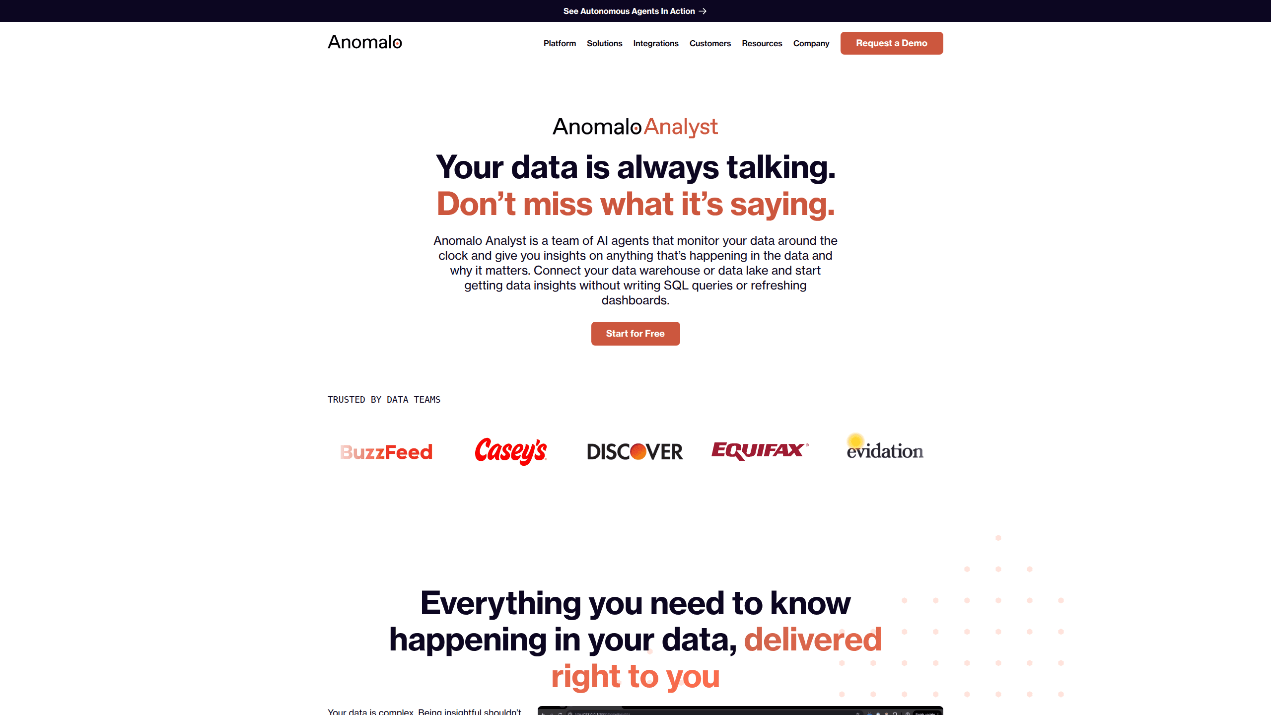 Interface preview of Anomalo