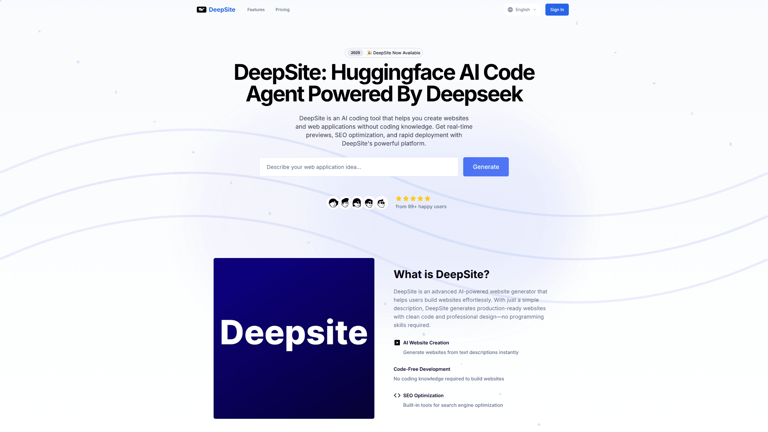 Interface preview of Deepsite