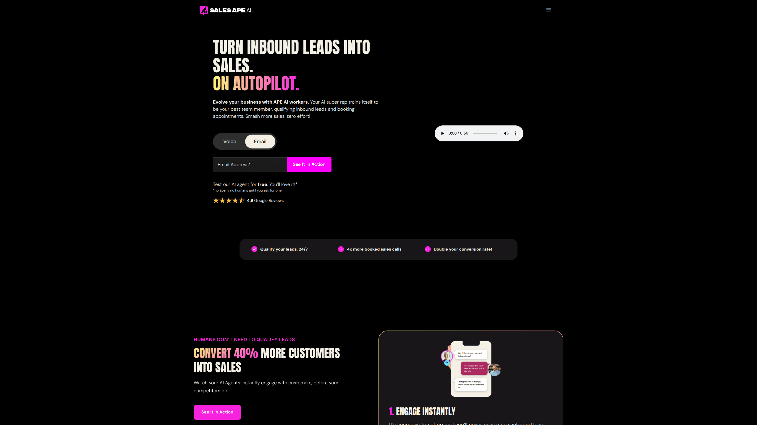 Interface preview of Salesape AI