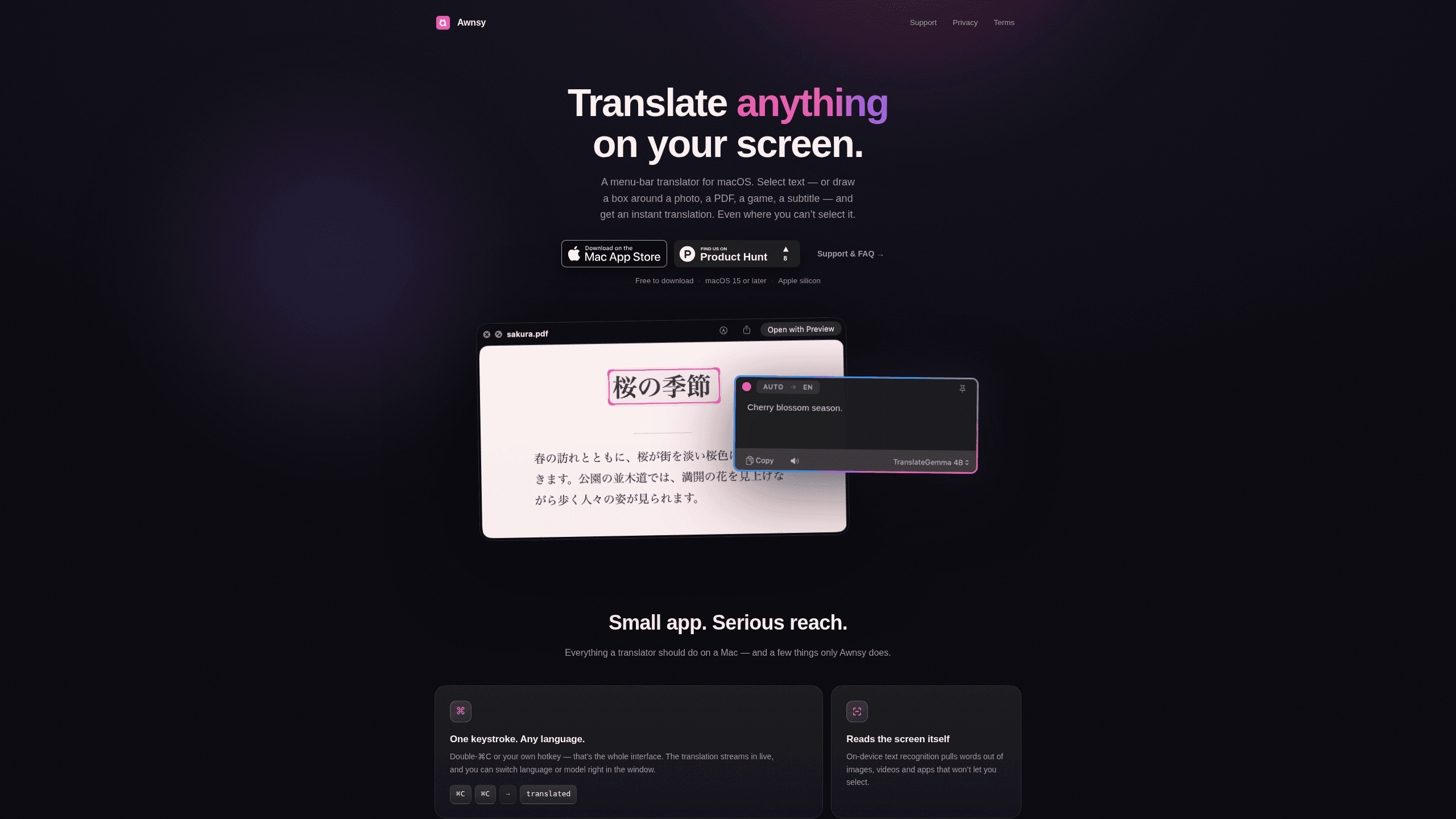 Aperçu de l'interface de Awnsy