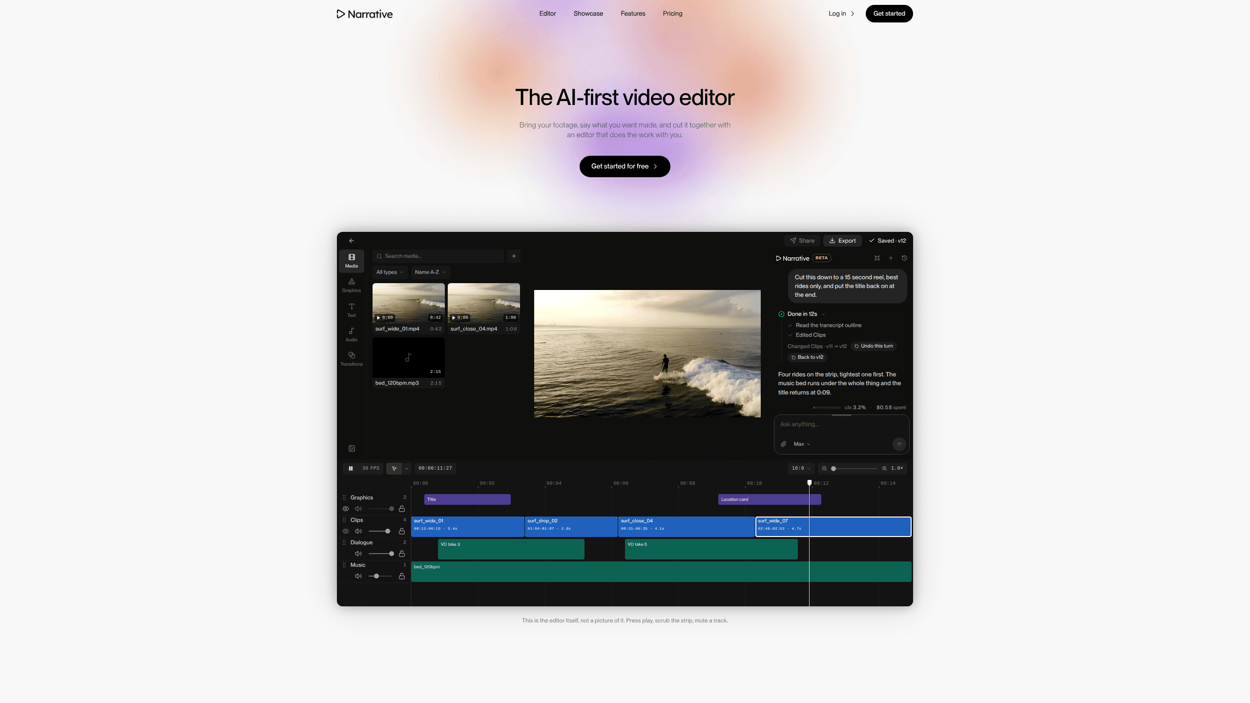 Interface preview of Narrative