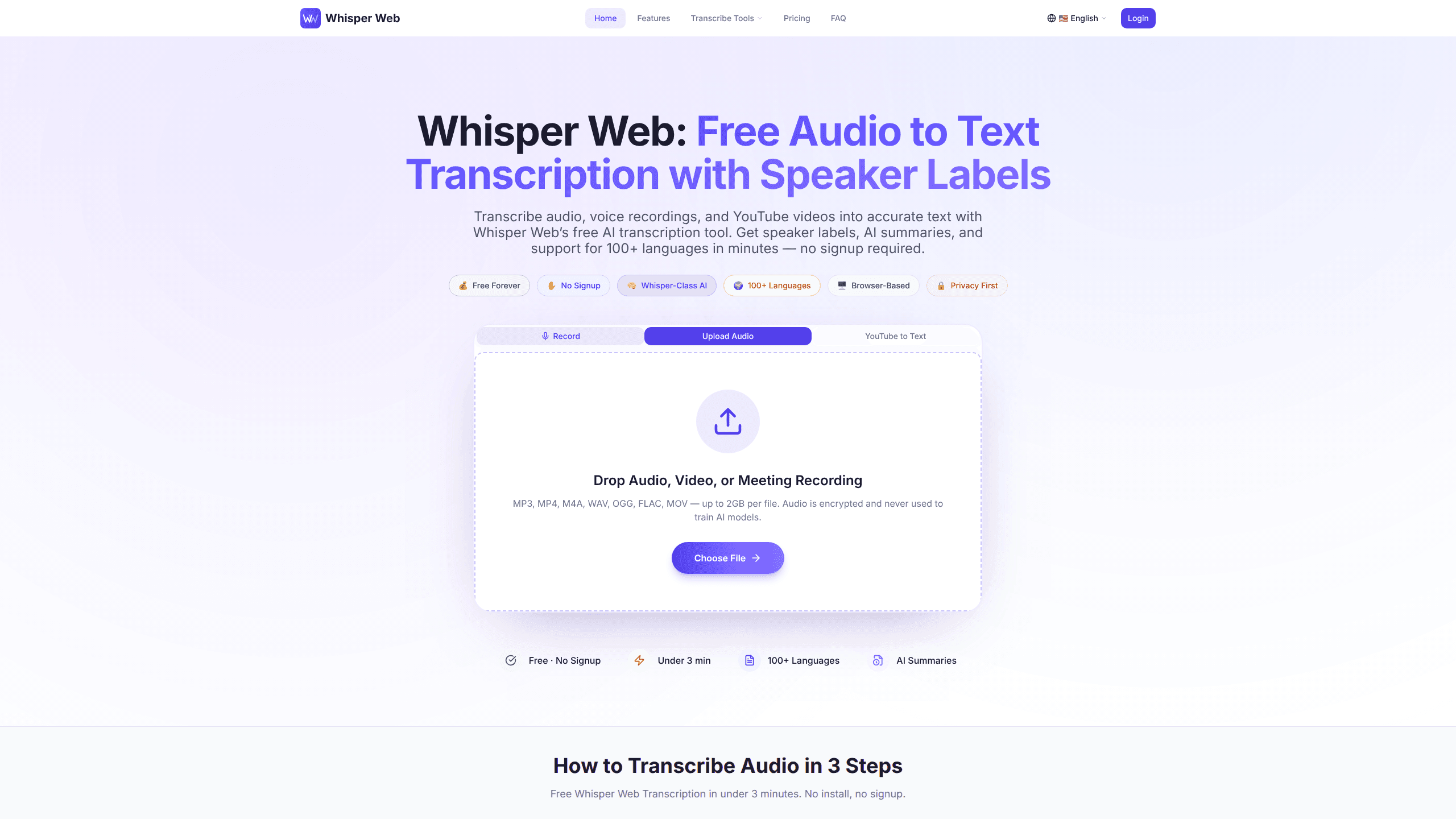 Vista previa de la interfaz de Whisper Web