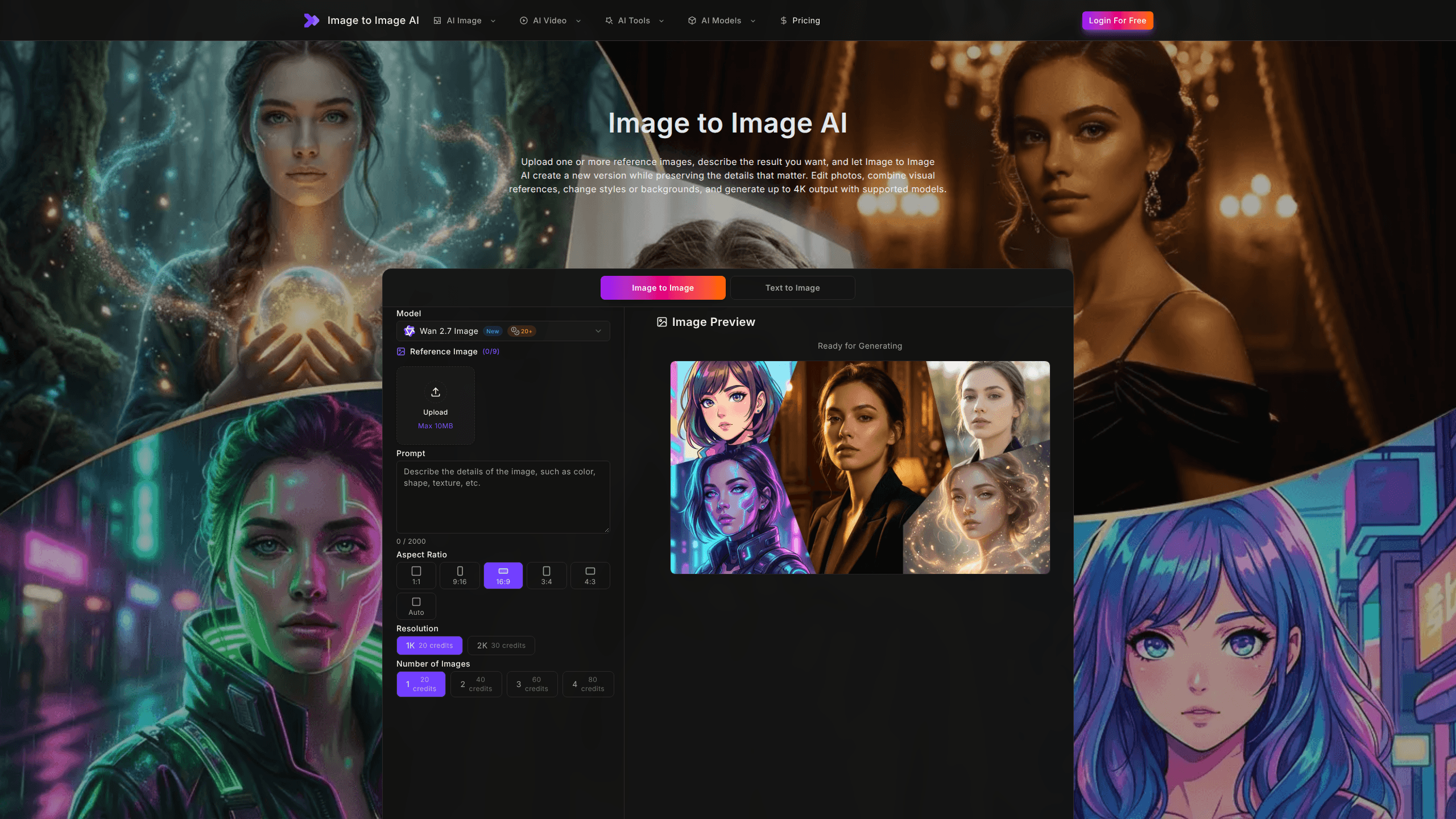 Interface preview of Image To Image AI