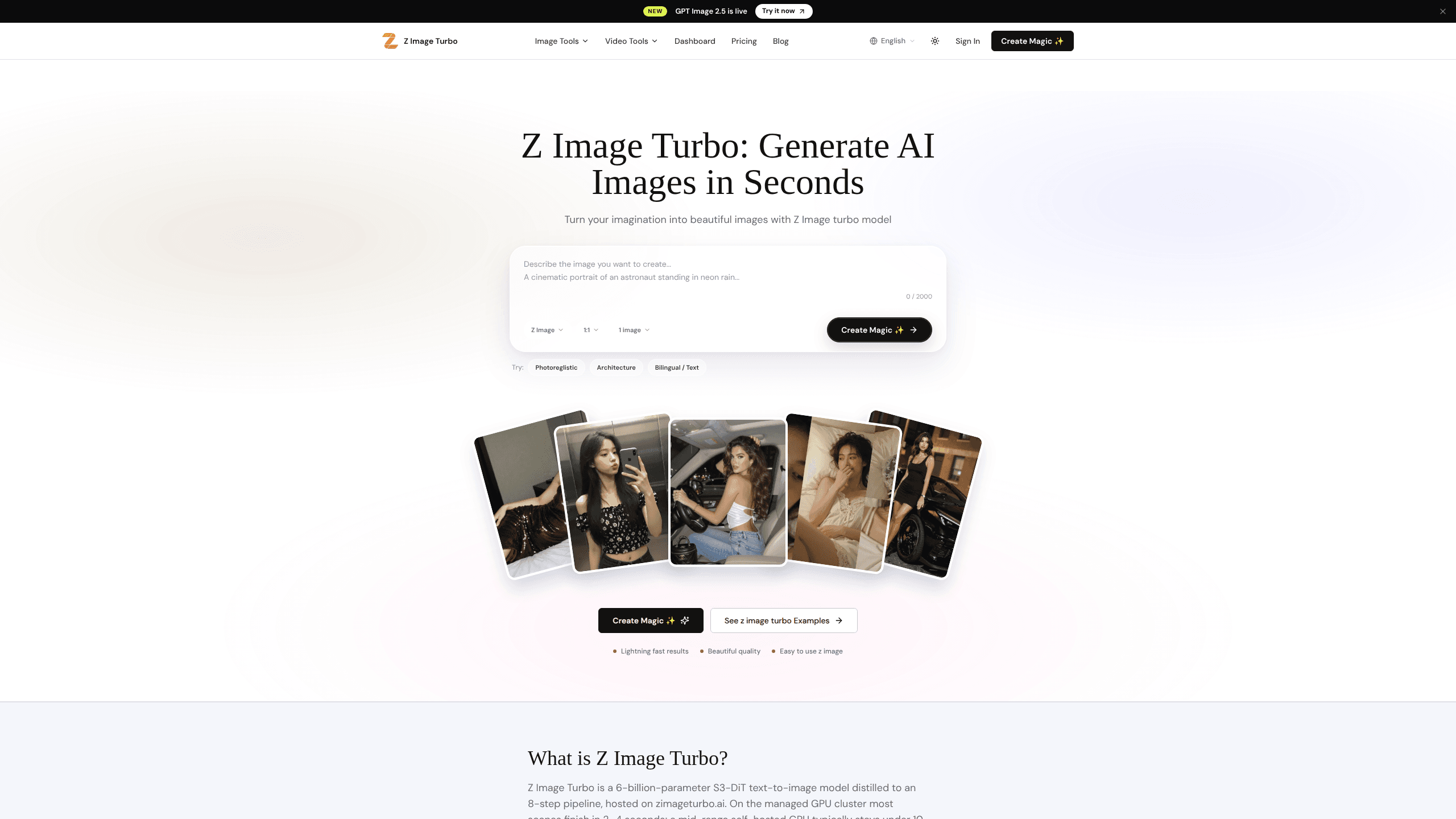 Interface preview of Z Image Turbo AI