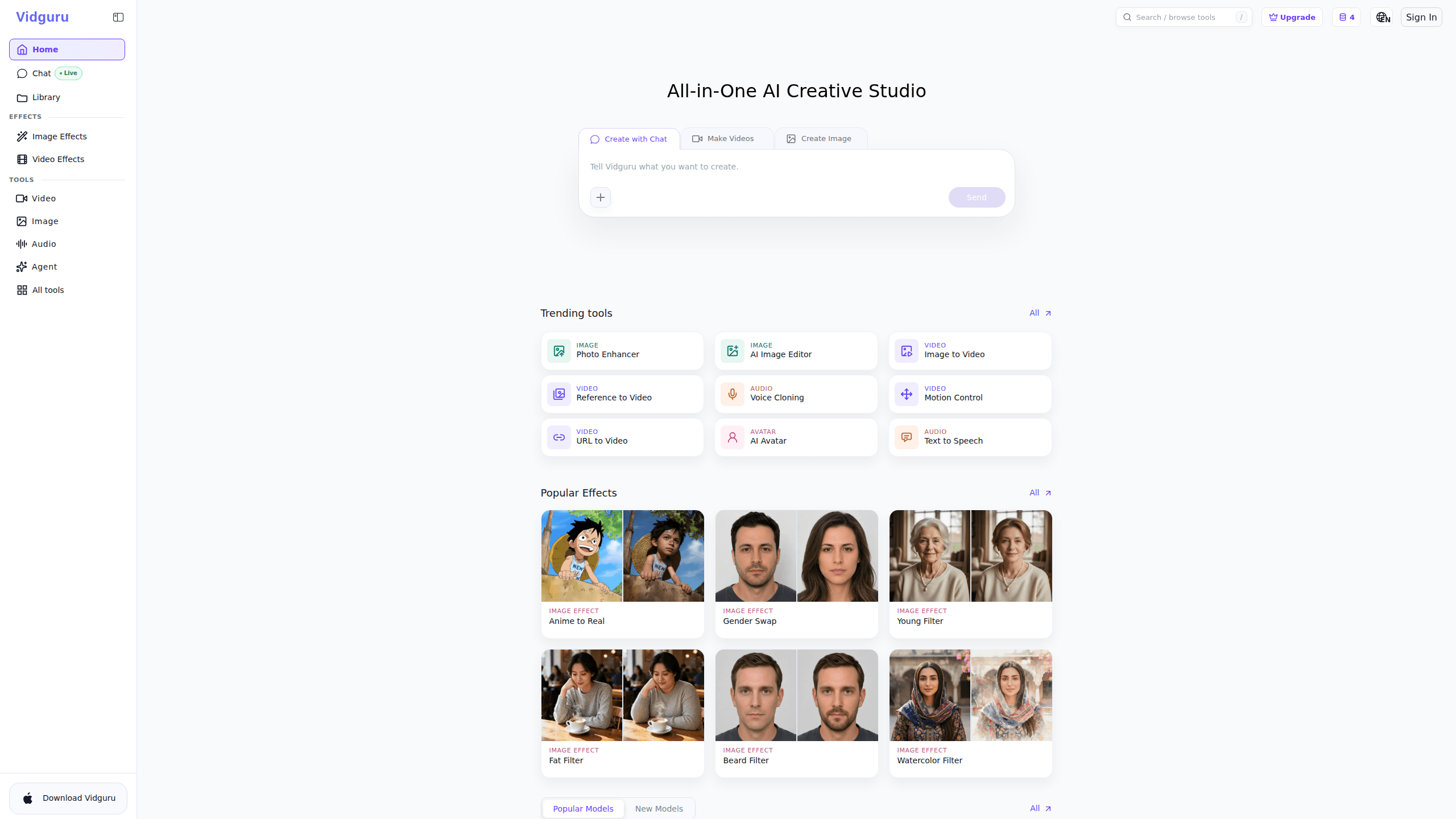 Interface preview of Vidguru All In One AI Video Image Maker