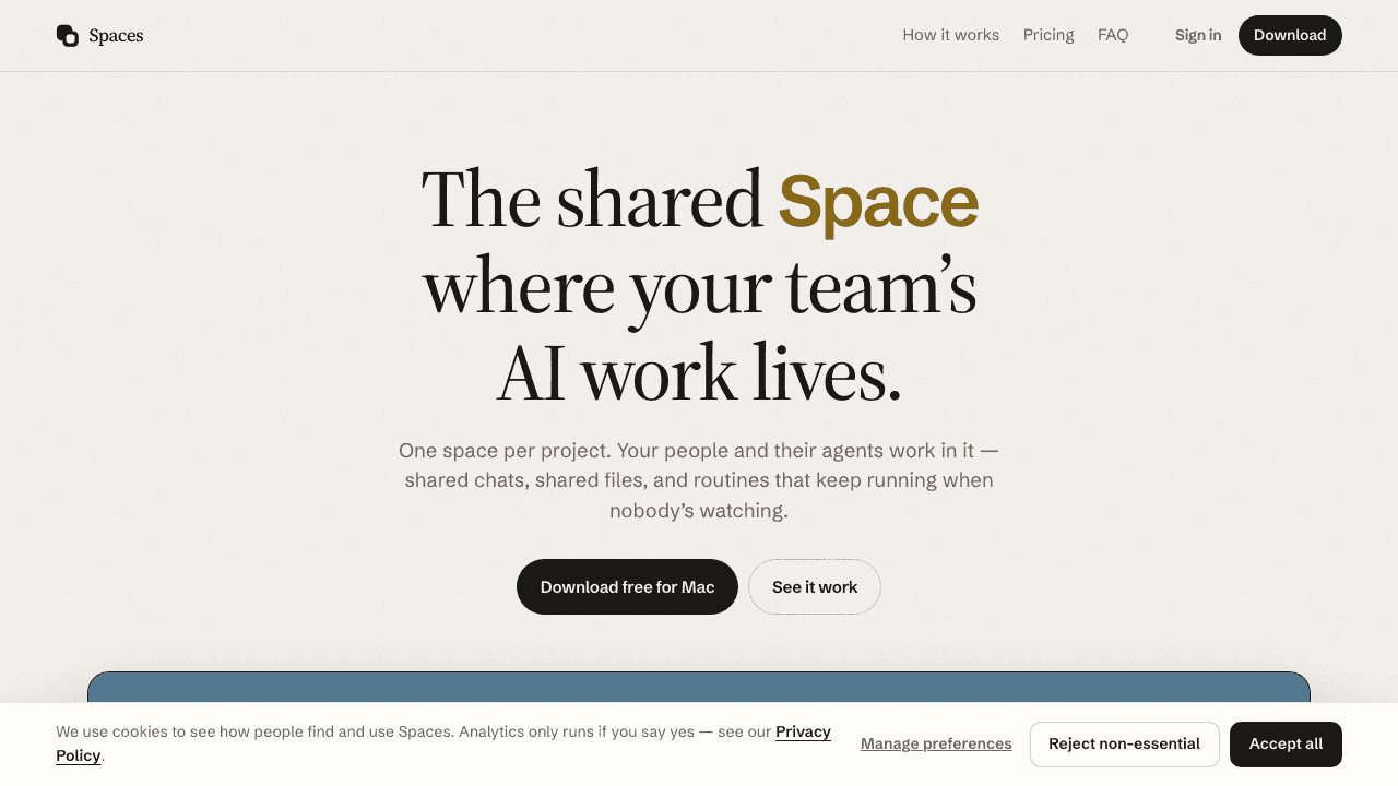 Interface preview of Spaces