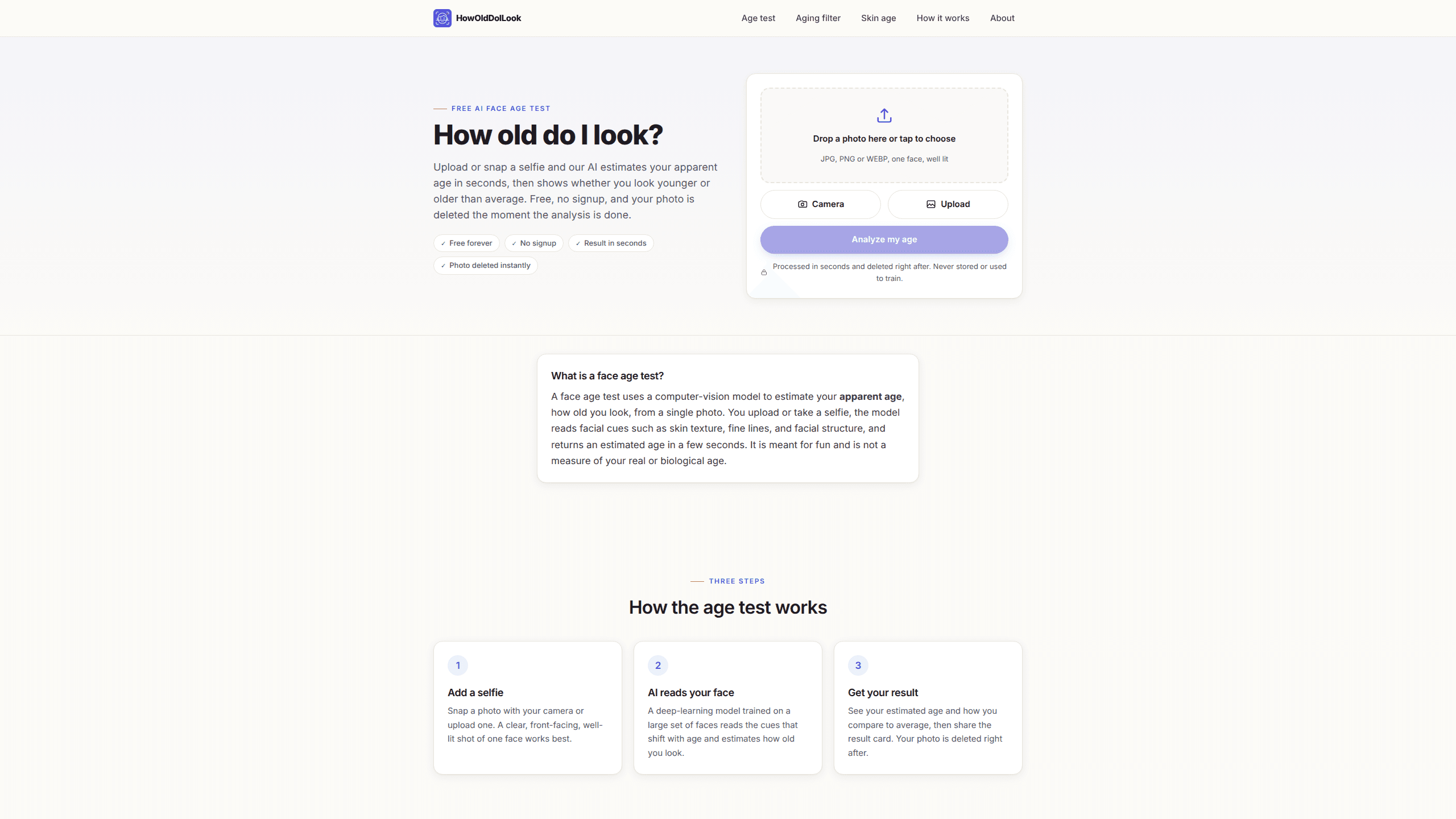 Interface preview of Face Age AI