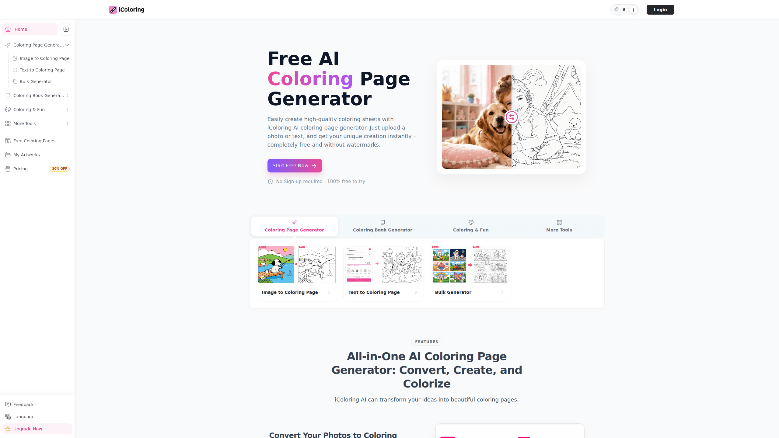 Interface preview of Icoloring AI