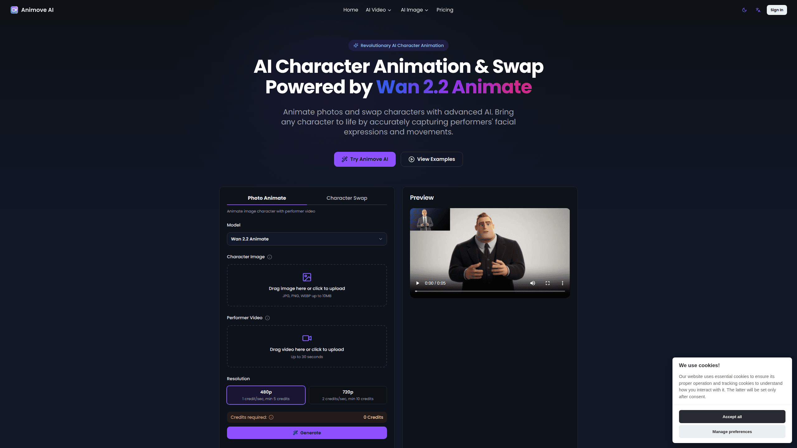Interface preview of Wan Animate