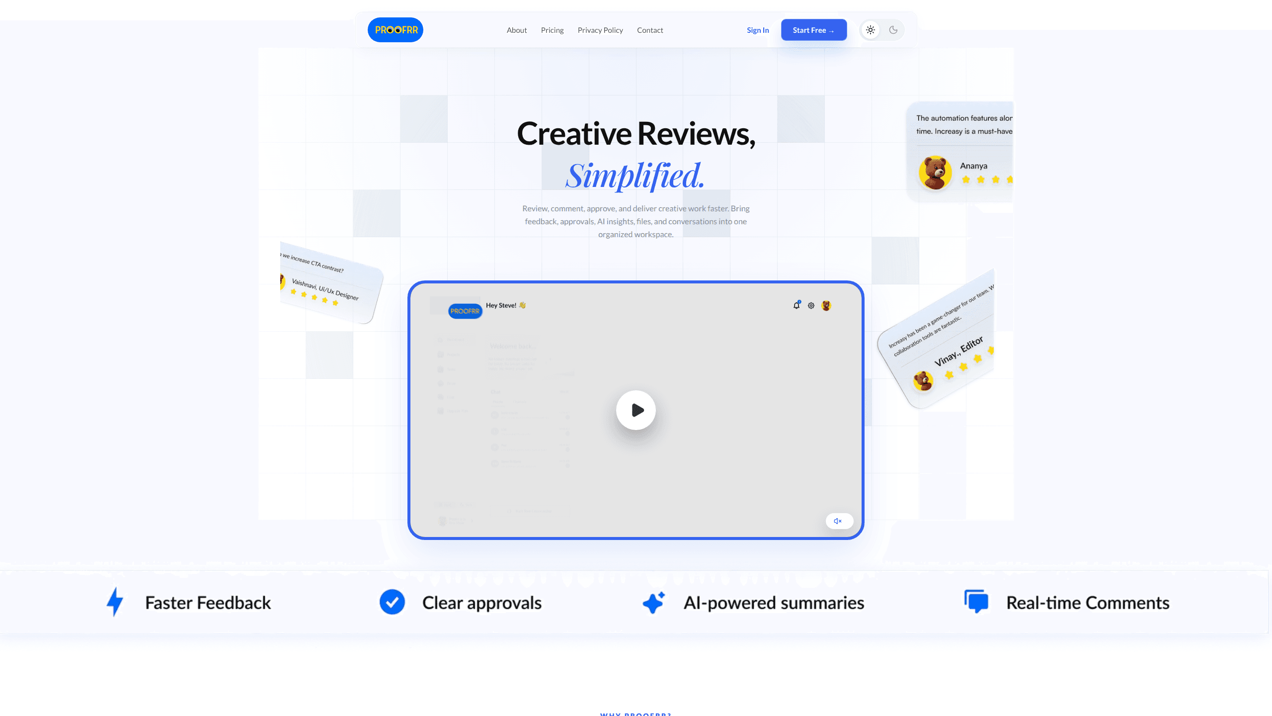 Interface preview of Proofrr