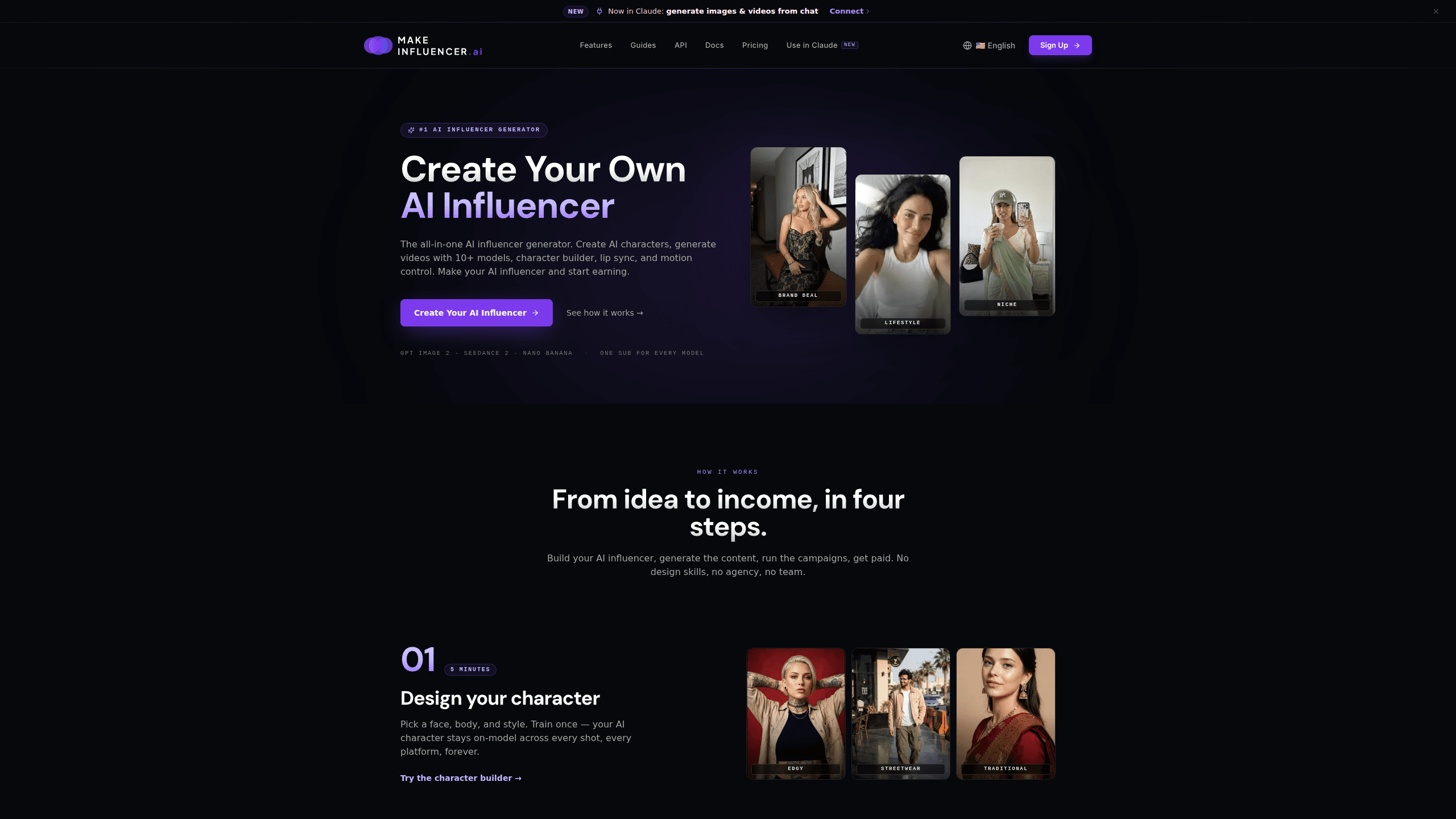 Interface preview of Makeinfluencer AI