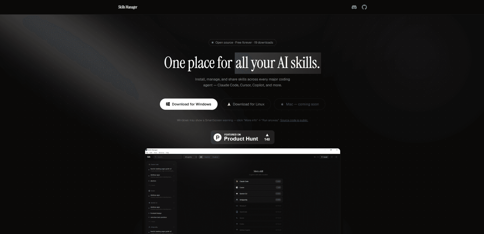 Vista previa de la interfaz de AI Skills Manager