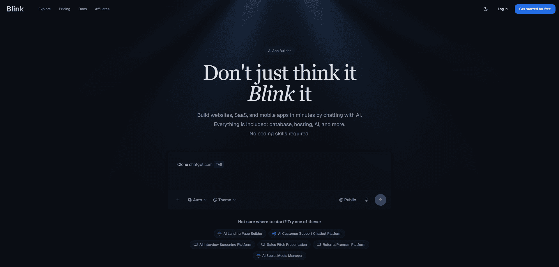 Interface preview of Blink.new