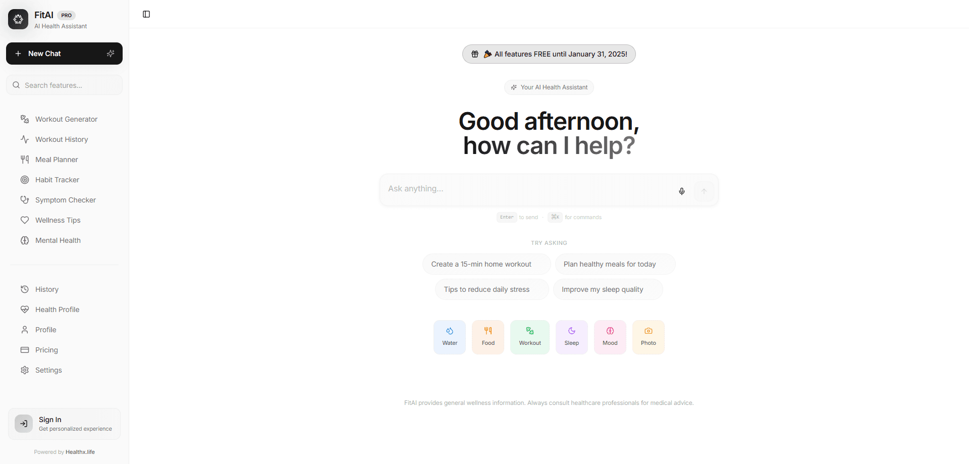 Interface preview of FitAI.live