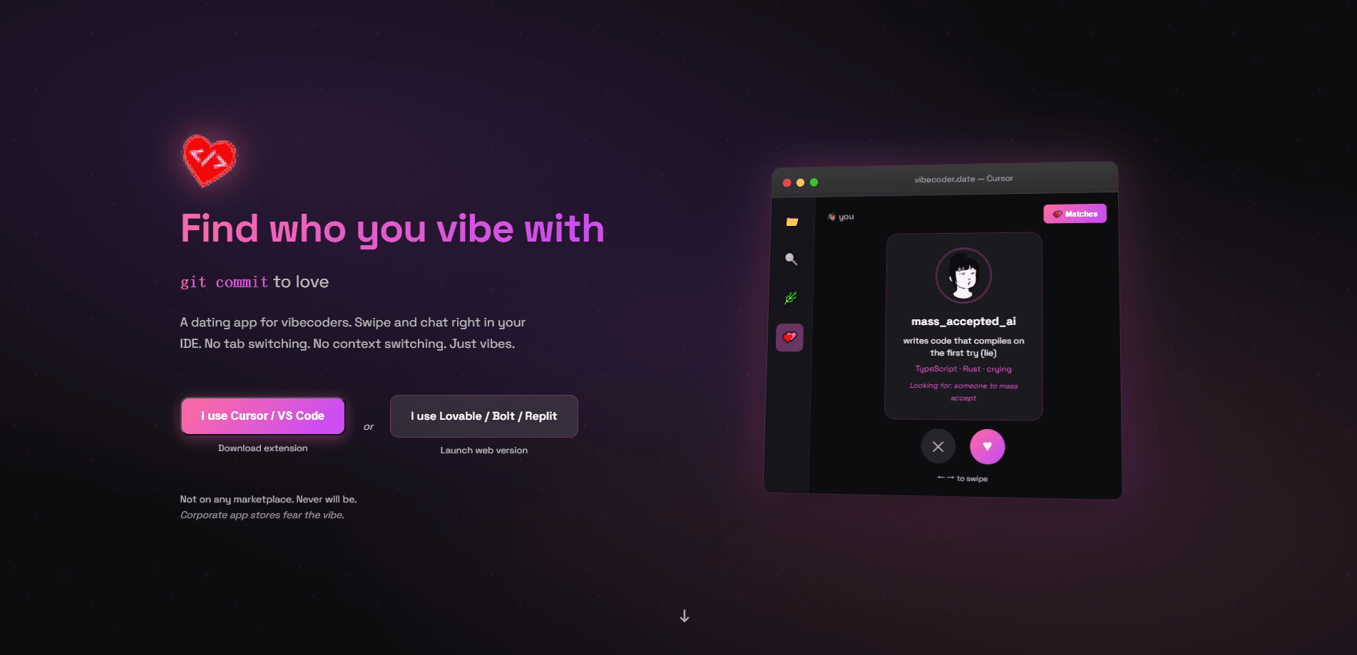 Vista previa de la interfaz de vibecoder.date