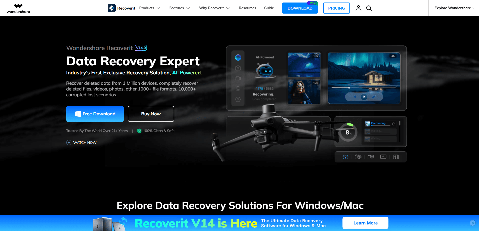 Vorschau der Oberfläche von Wondershare Recoverit AI Data Recovery