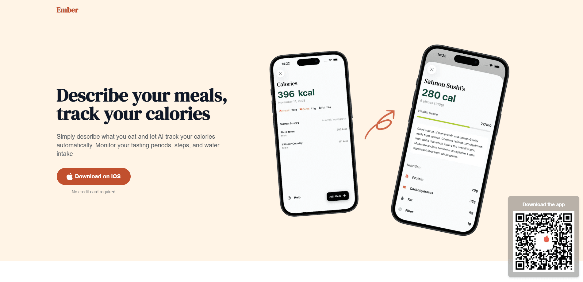 Interface preview of Ember - Compteur de calories