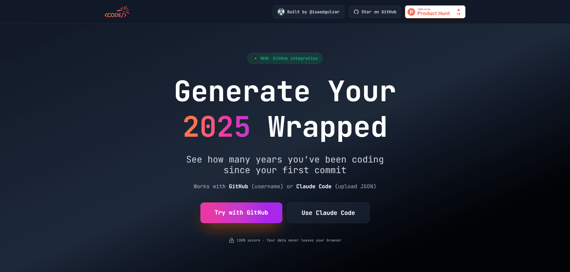 Vista previa de la interfaz de Year in Code