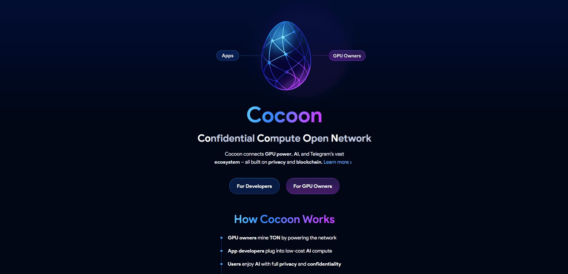 Interface preview of Cocoon by Telegram