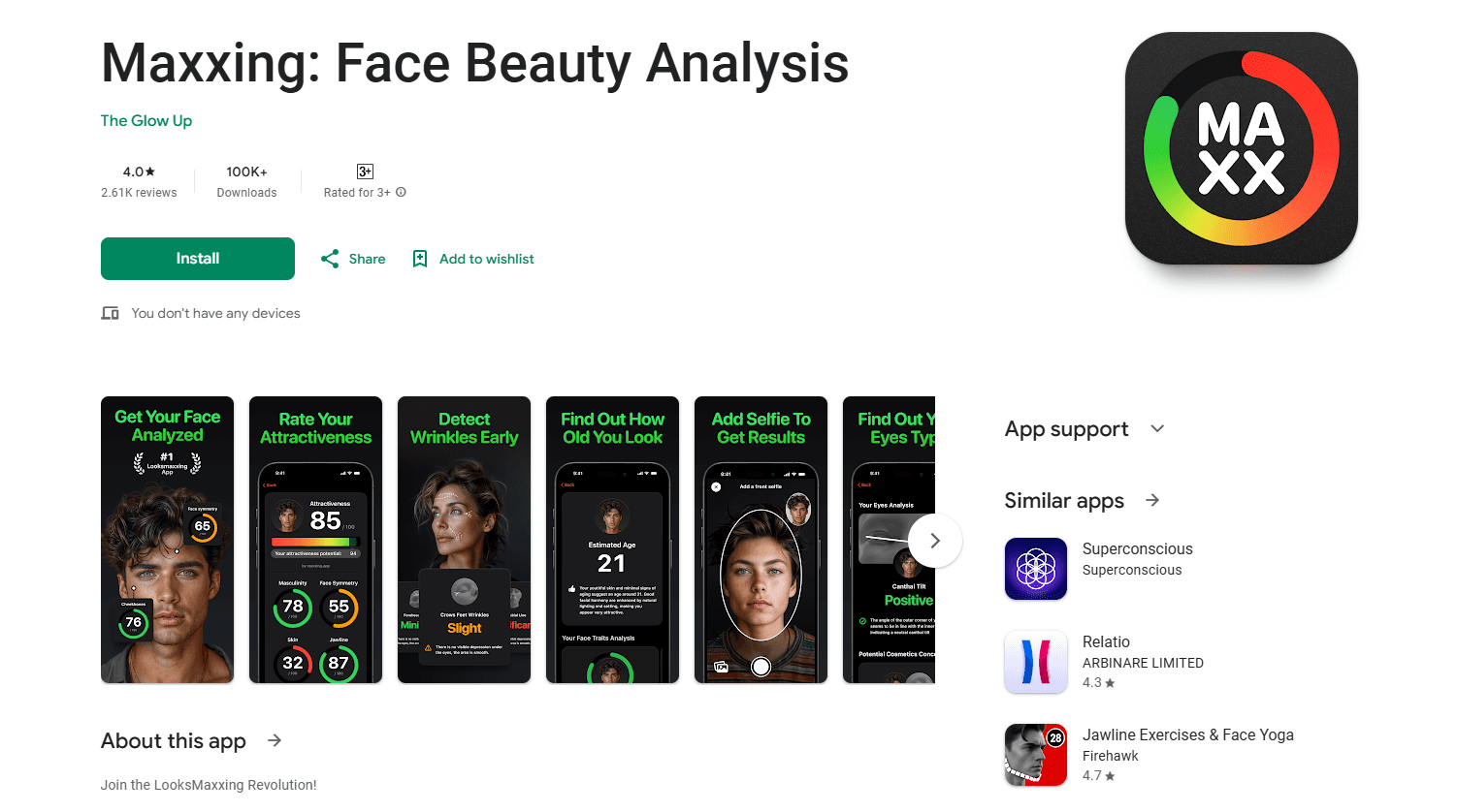 Interface preview of Maxxing: Face Beauty Analysis