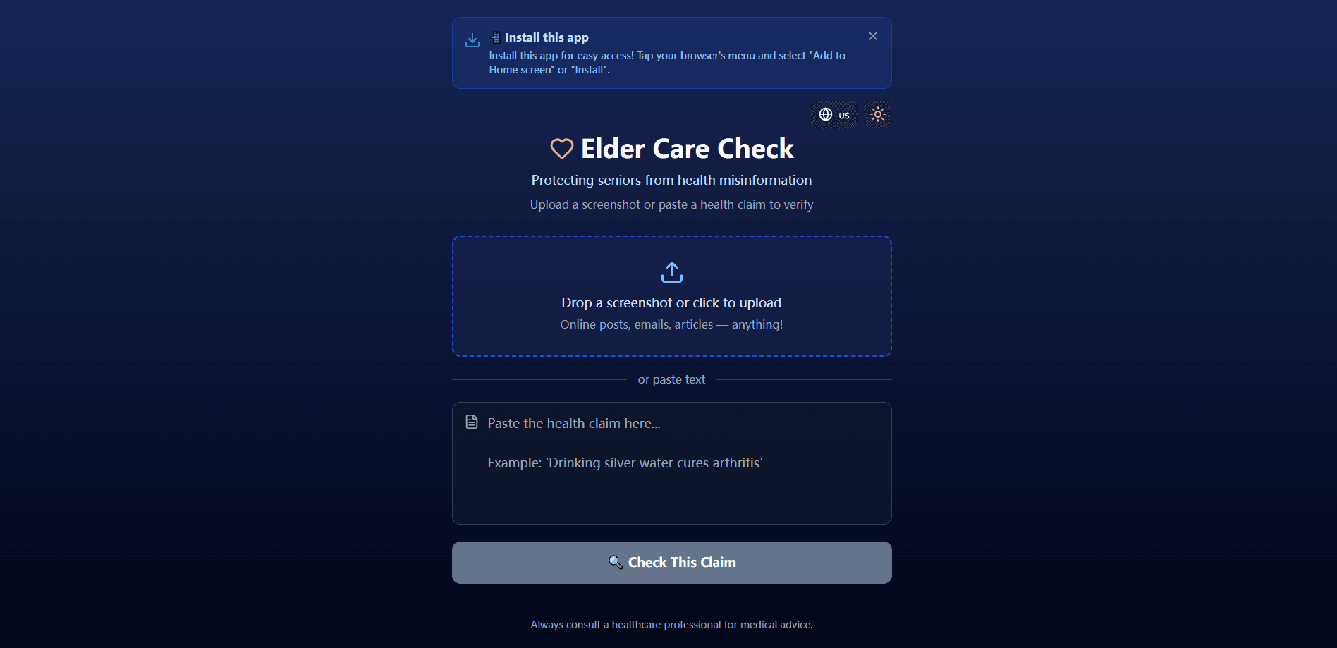 Interface preview of Elder Care Check