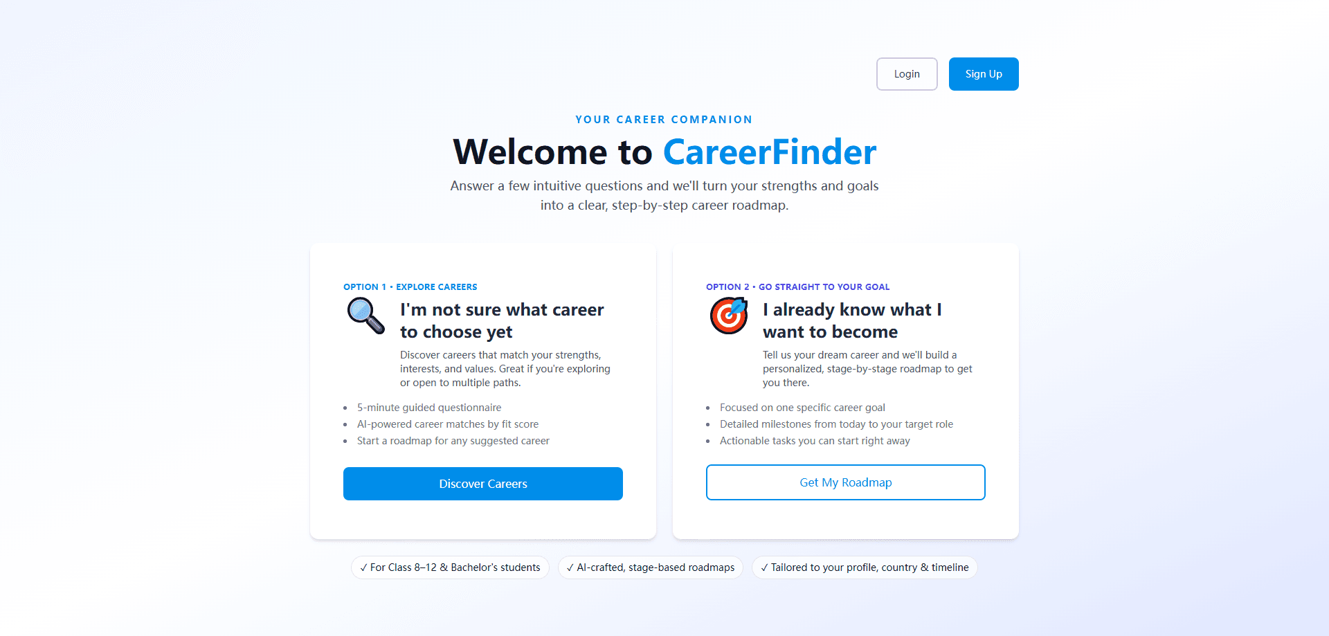Interface preview of Careerfinder – AI Career Roadmap