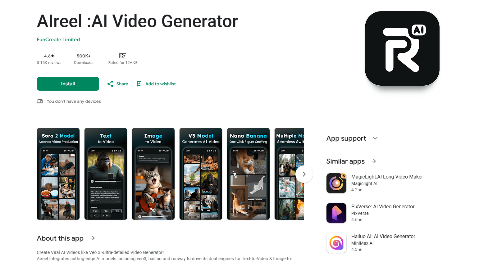 Interface preview of AIReel : AI Video Generator