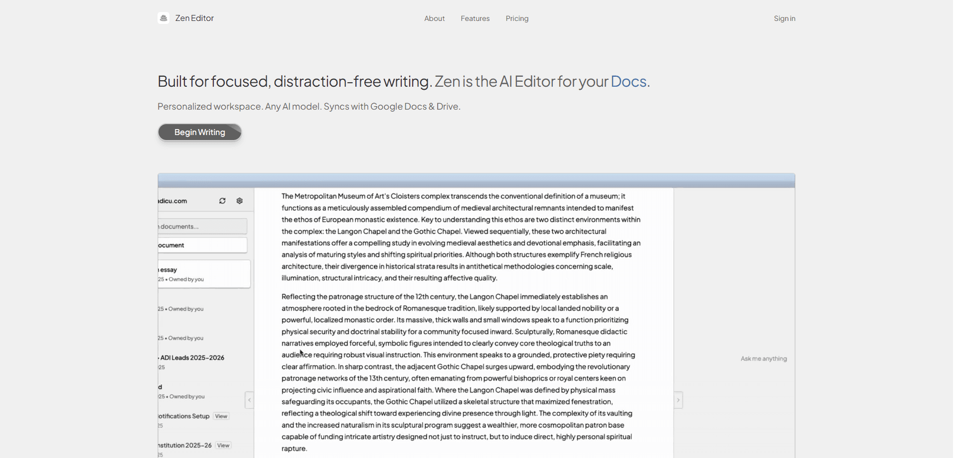 Interface preview of Zen Editor