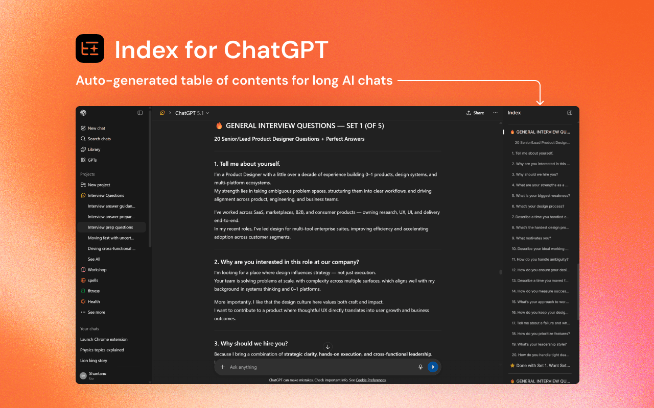 Interface preview of Index for ChatGPT
