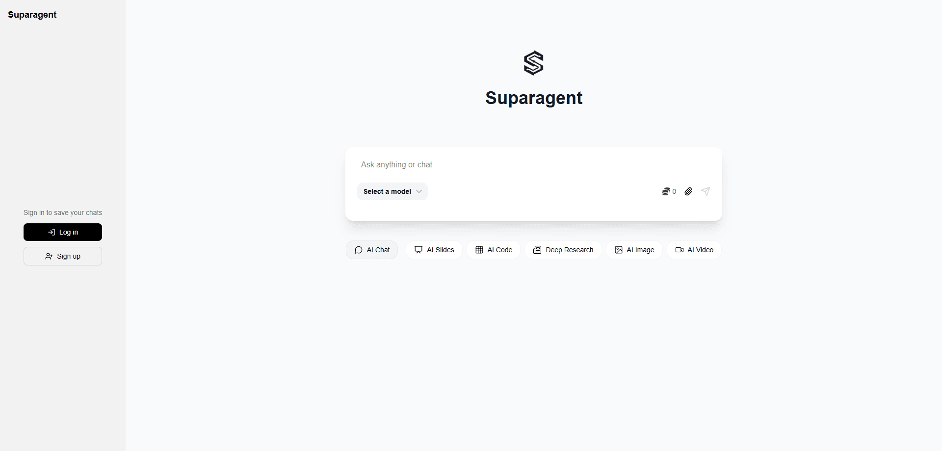 Vista previa de la interfaz de Suparagent AI