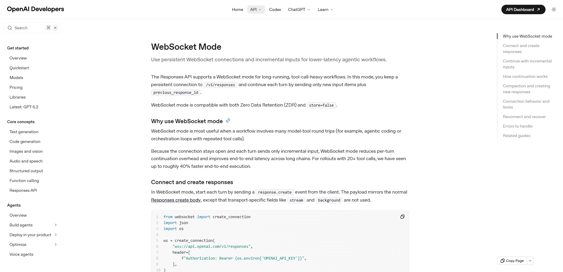 Vista previa de la interfaz de OpenAI WebSocket Mode for Responses API