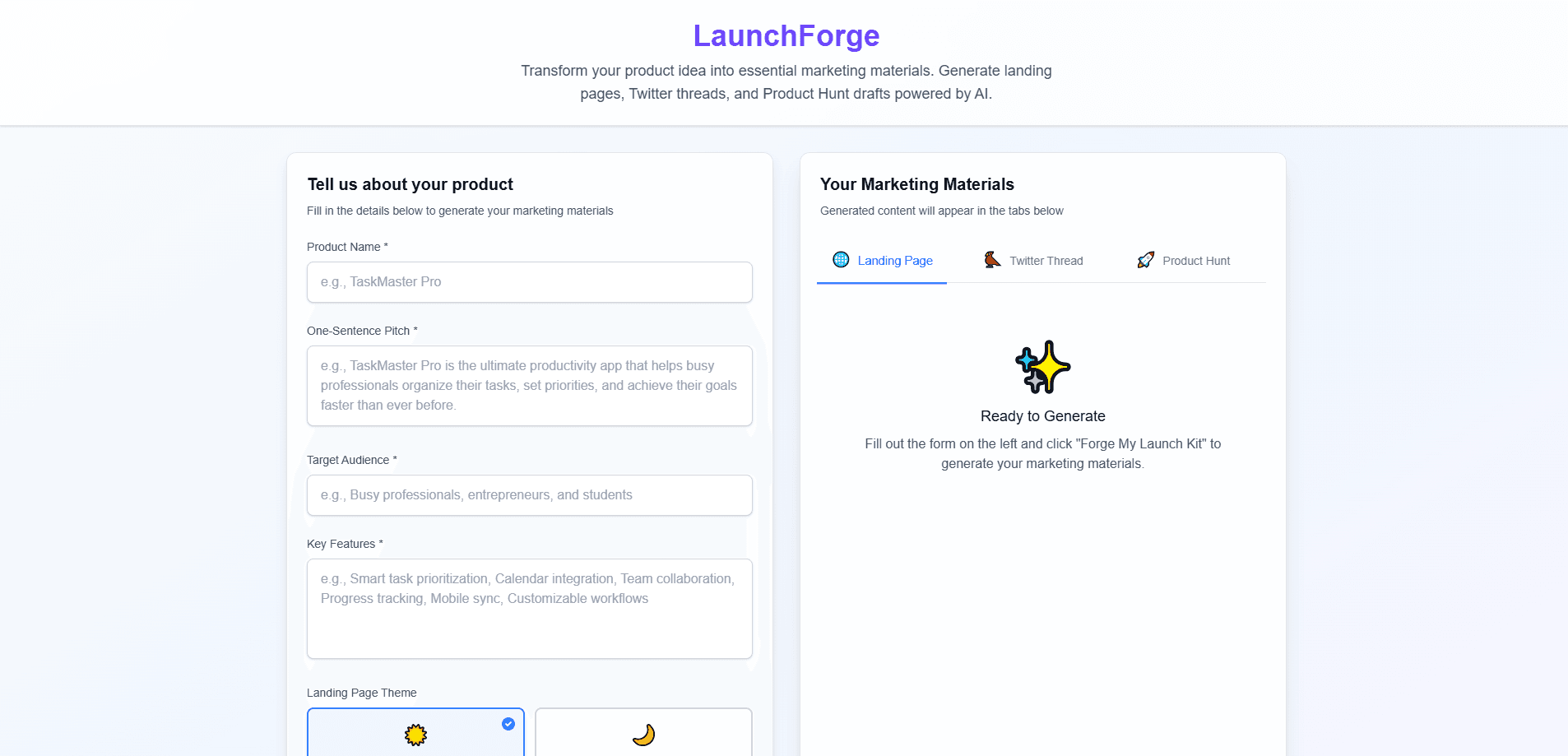 LaunchForge 미리보기