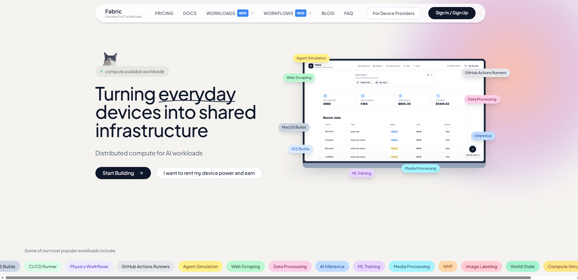 Vista previa de la interfaz de Fabric by Carmel Labs
