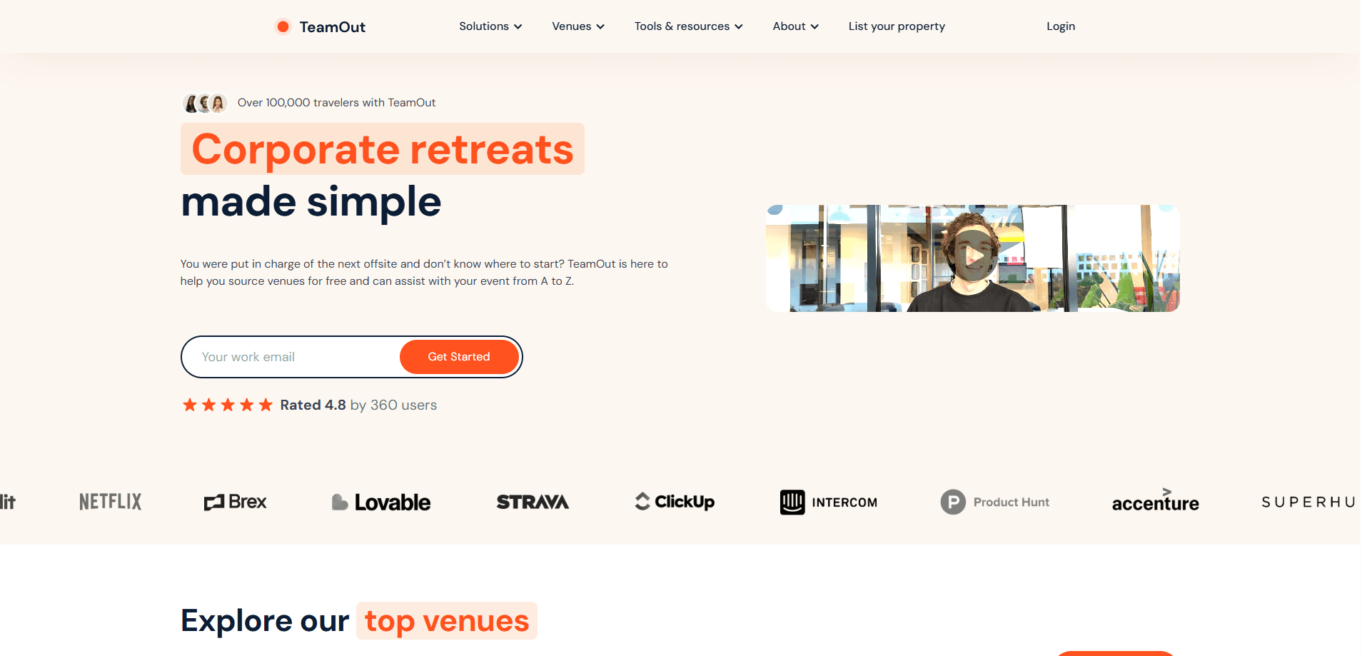 Interface preview of TeamOut