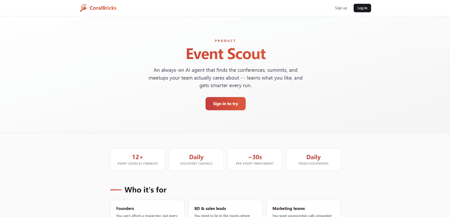 Aperçu de l'interface de Events Scout