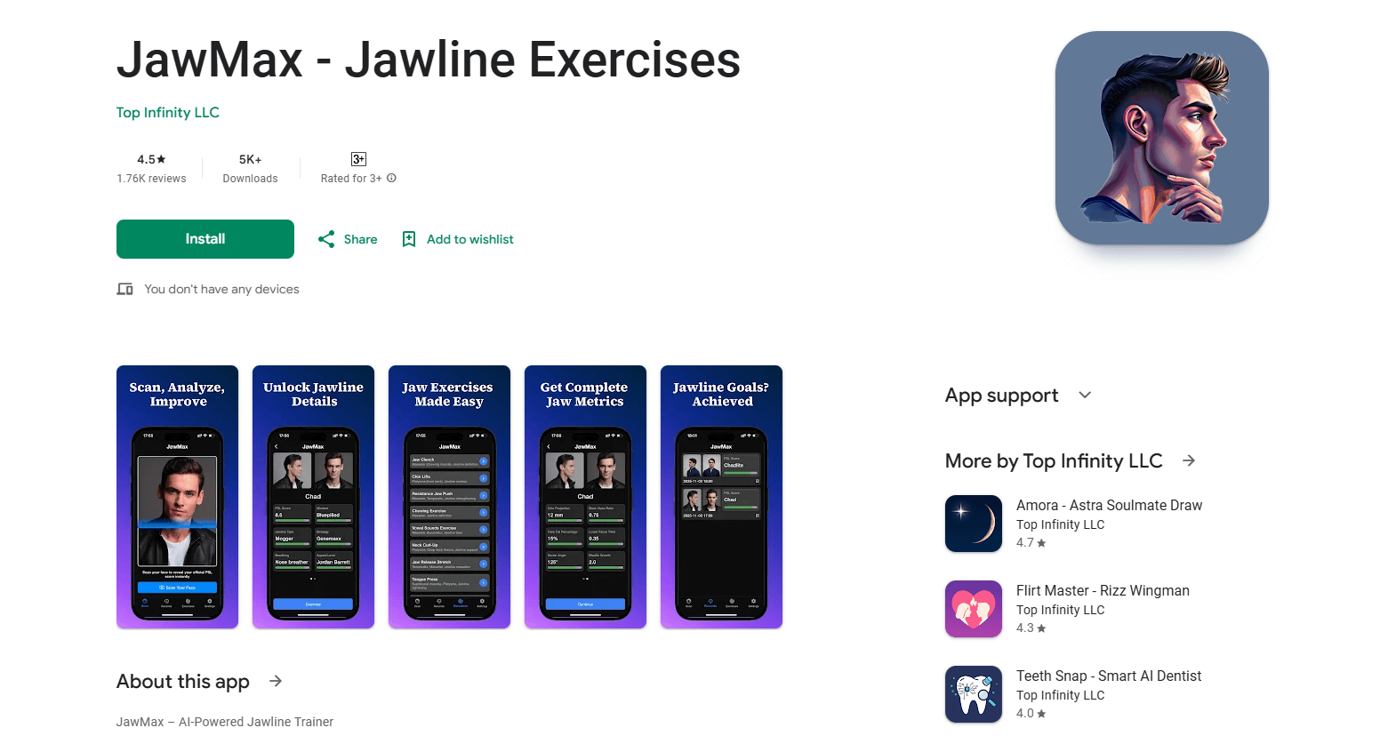 Interface preview of JawMax - Jawline Exercises