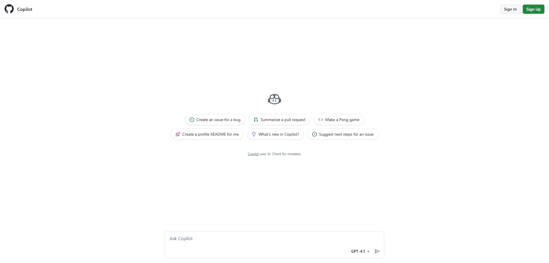 Interface preview of Github Copilot