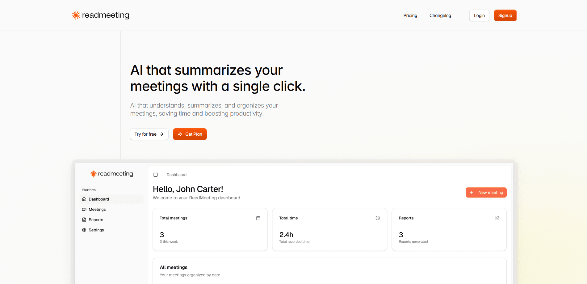 Interface preview of ReadMeeting