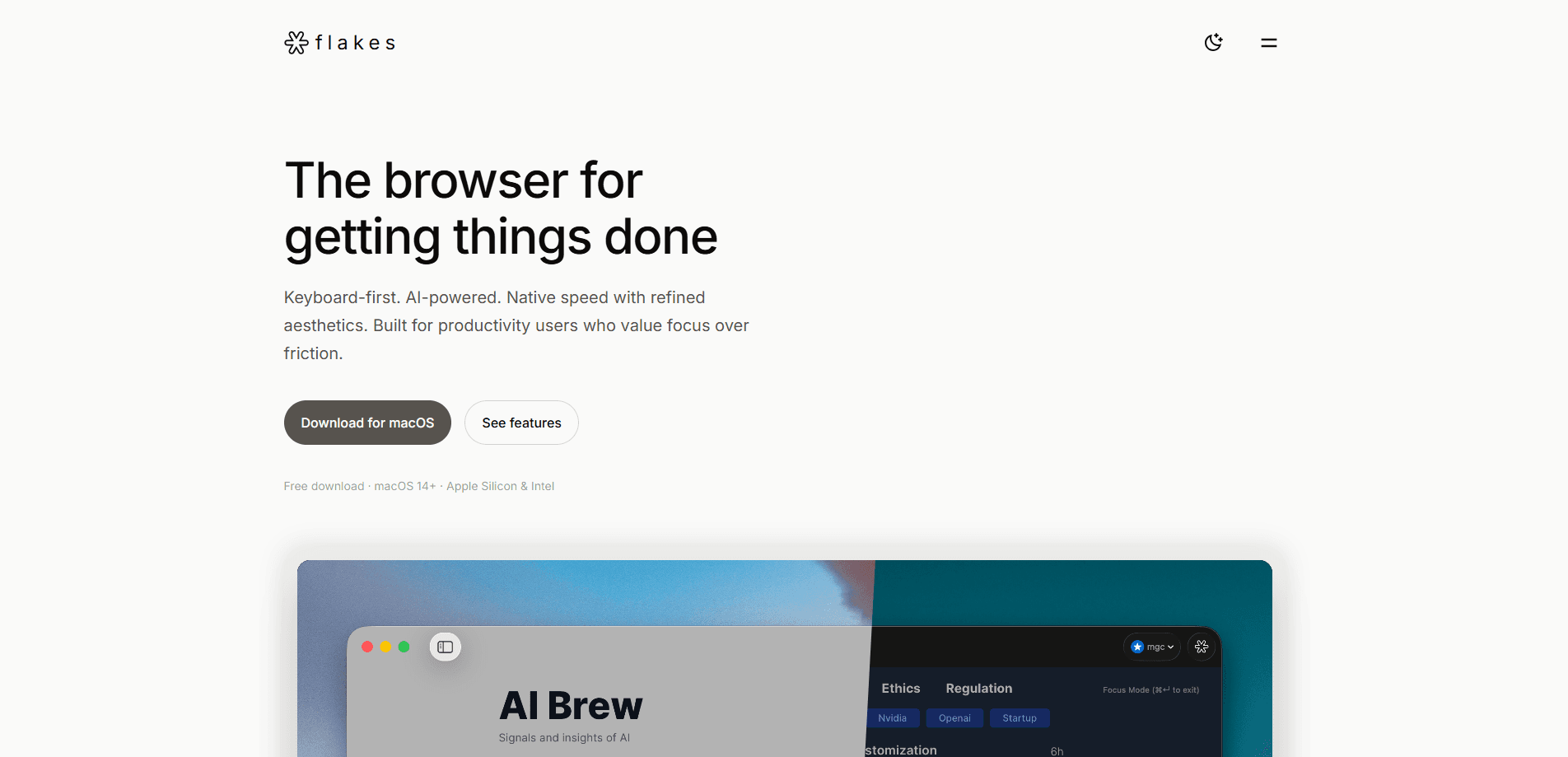 Flakes · Your next browser 미리보기