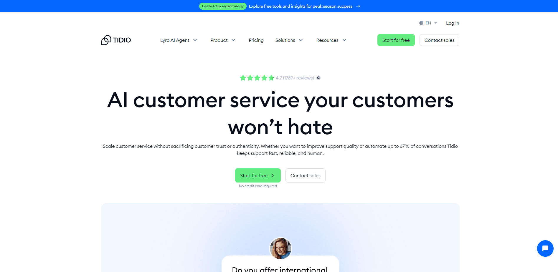 Interface preview of Tidio